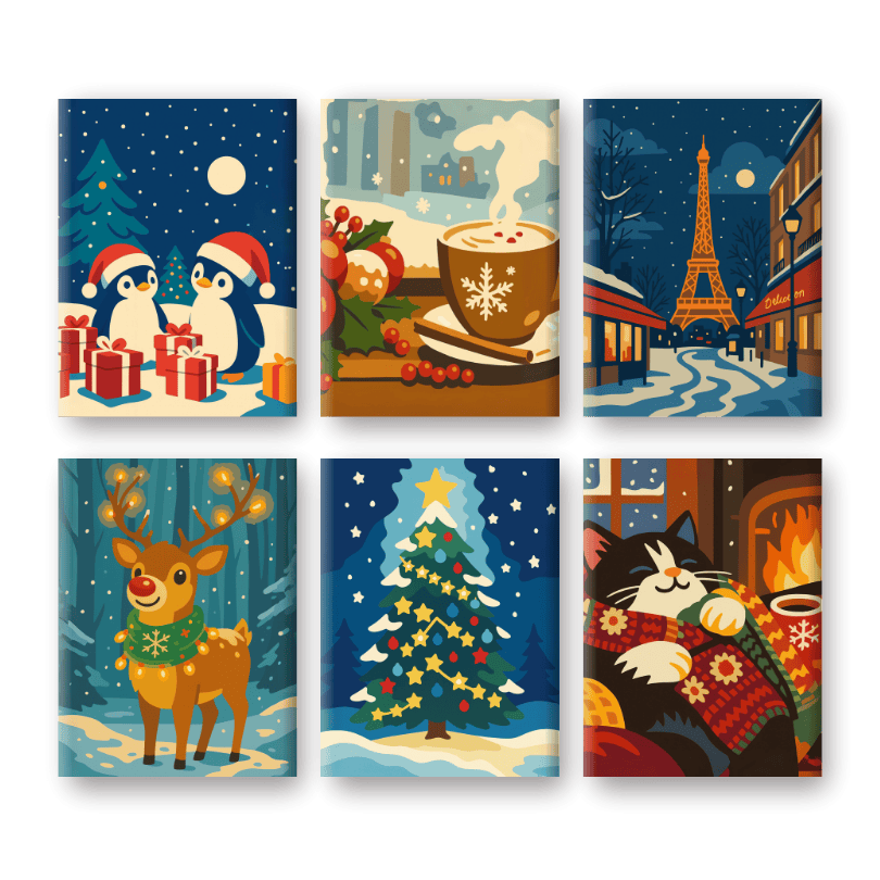 6 Mini Paintings - Festive Christmas Celebrations