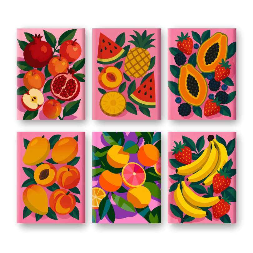 6 Mini Paintings - Tropical Fruit Palette