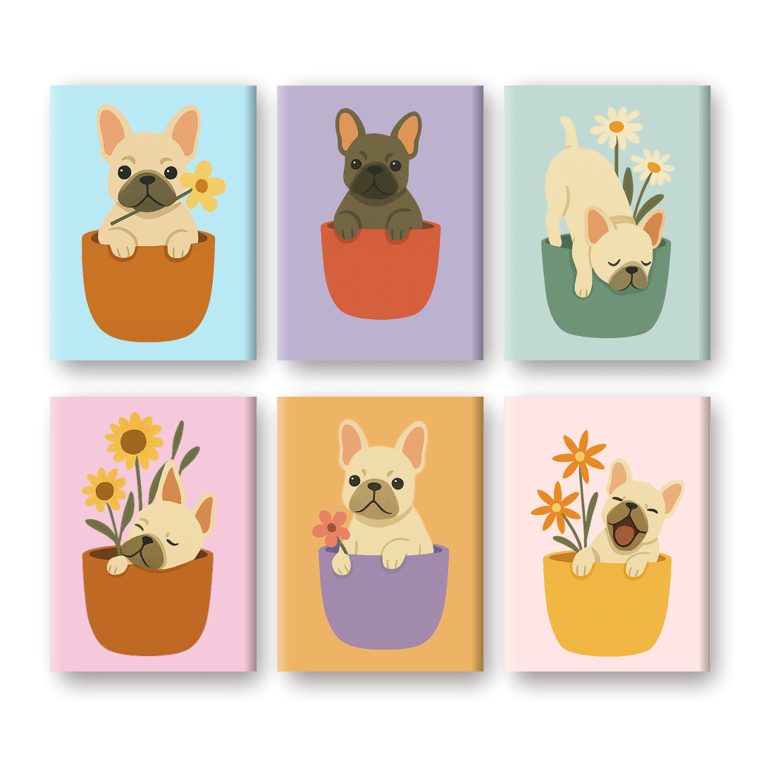 6 Mini Doodles of Dogs & Blooms
