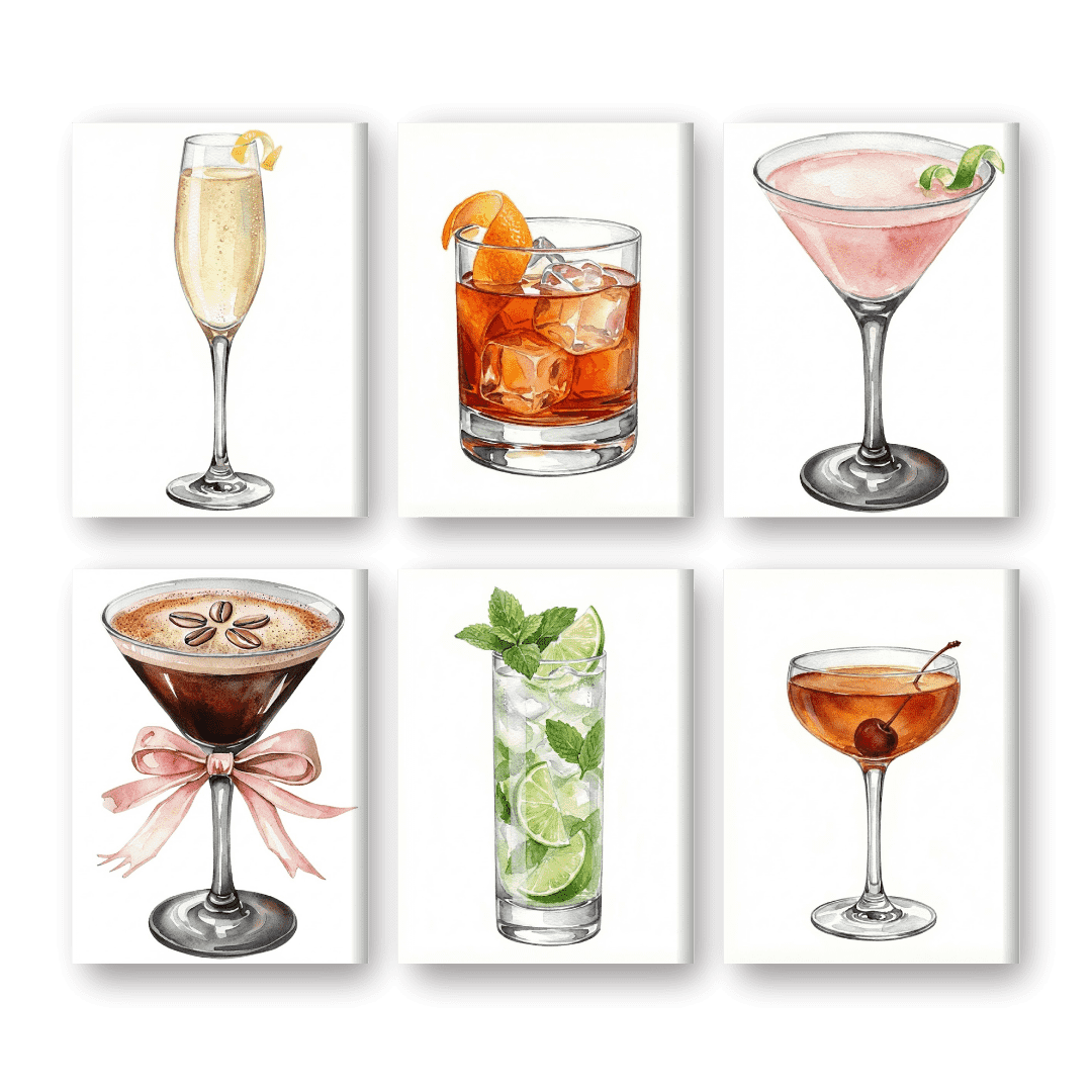 6 Mini Paintings - Sparkling Cocktail Moments