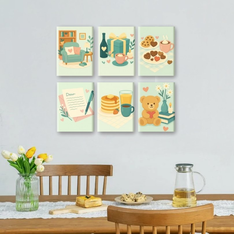 6 Mini Paintings - Pastel Love Hearts