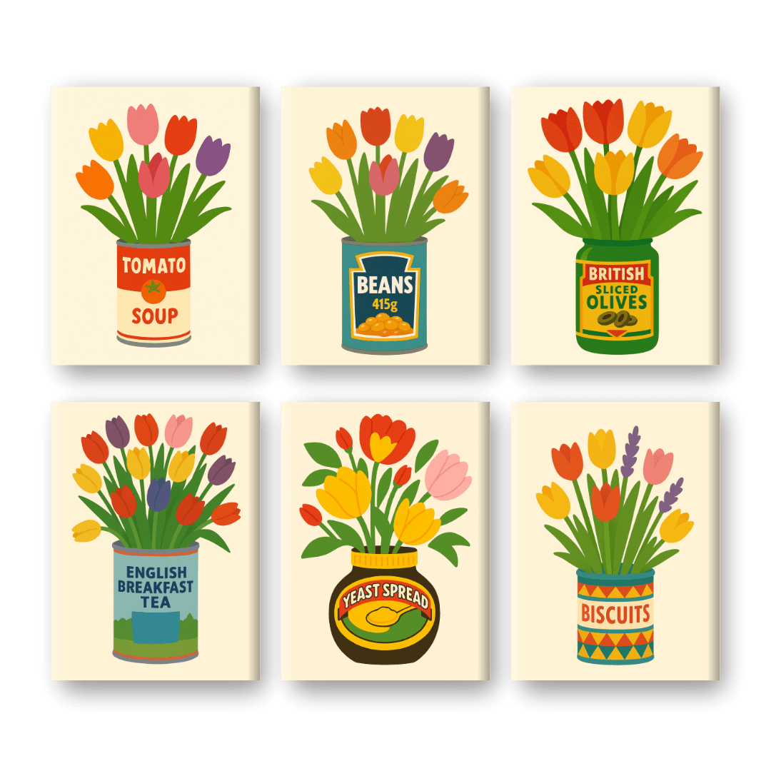 Colorful Tulips in Cans