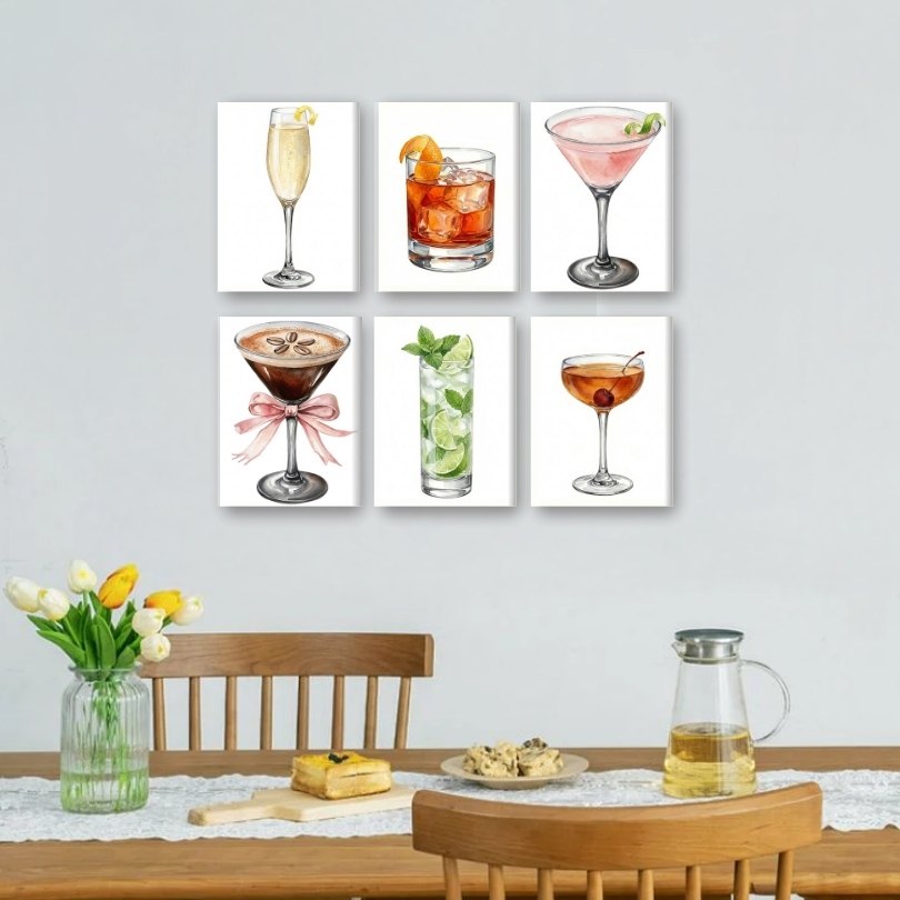6 Mini Paintings - Sparkling Cocktail Moments