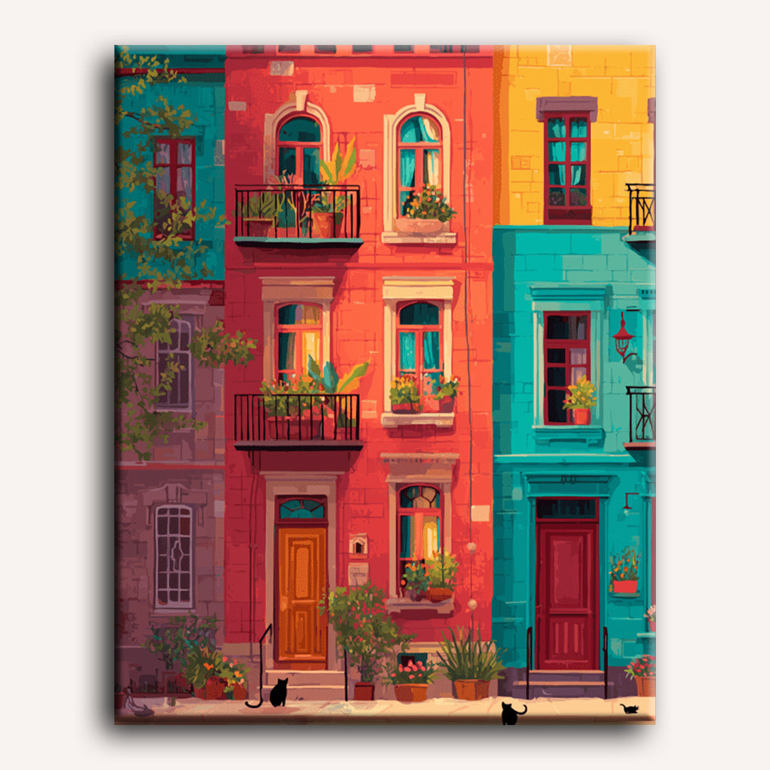 Colorful Facades & Midnight Cats | Paint by Number