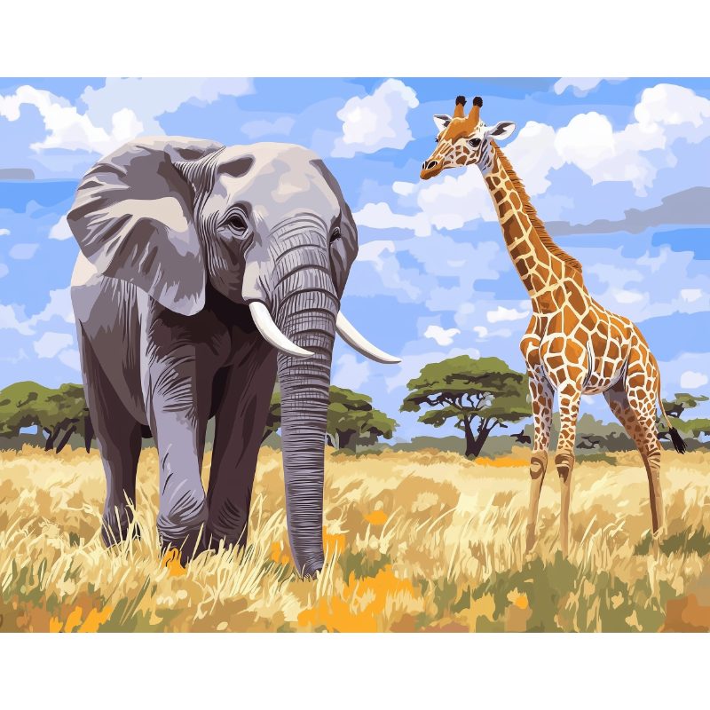 Wildlife Duo: Giraffe & Elephant