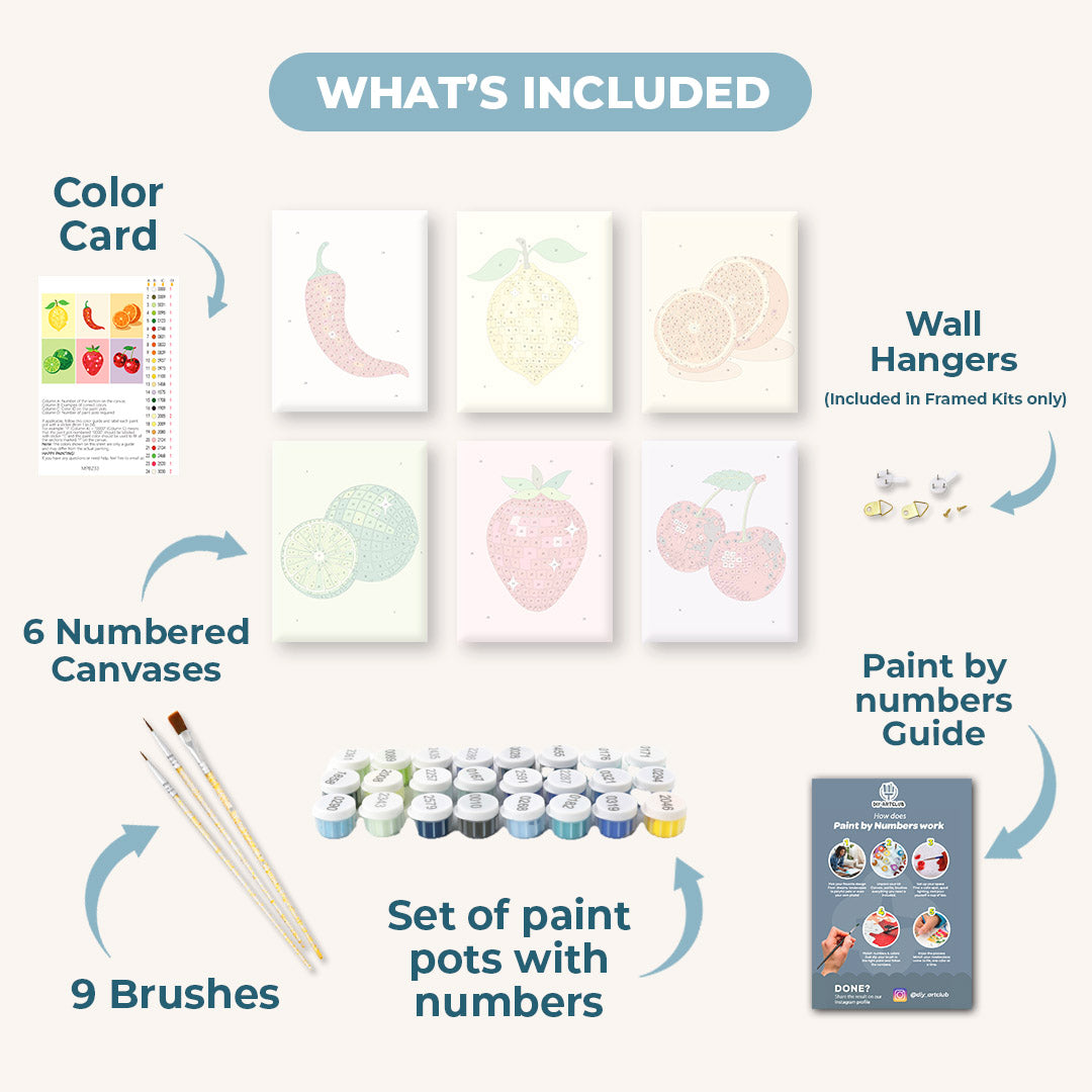 6 Mini Paintings - Vibrant Fruit Collection