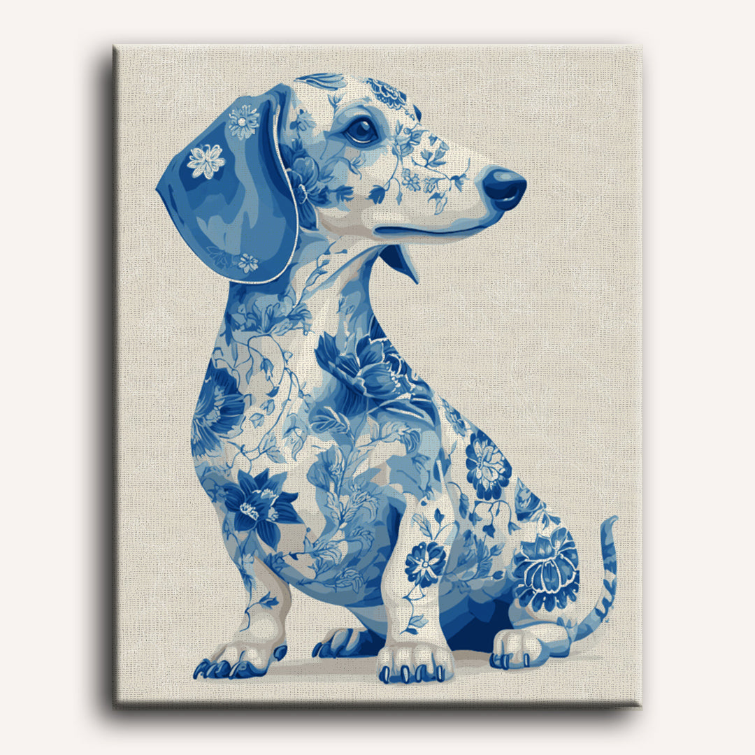 Blue Porcelain Dachshund
