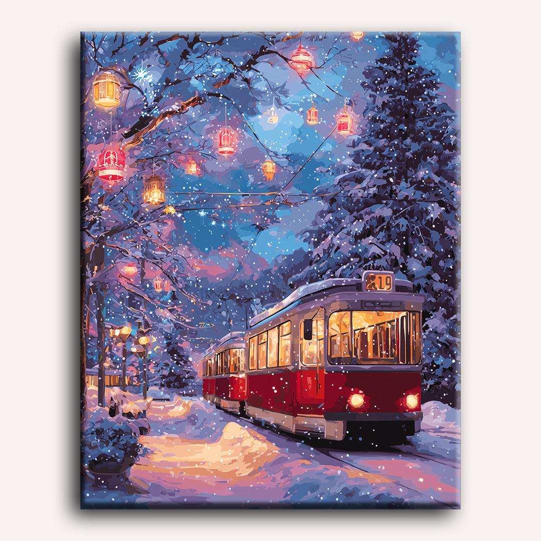Winter Tram Through Lights