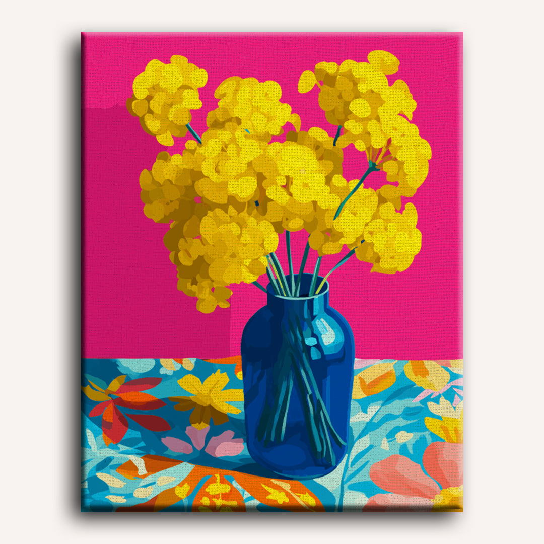 Blue Vase with Sunshine Flowers