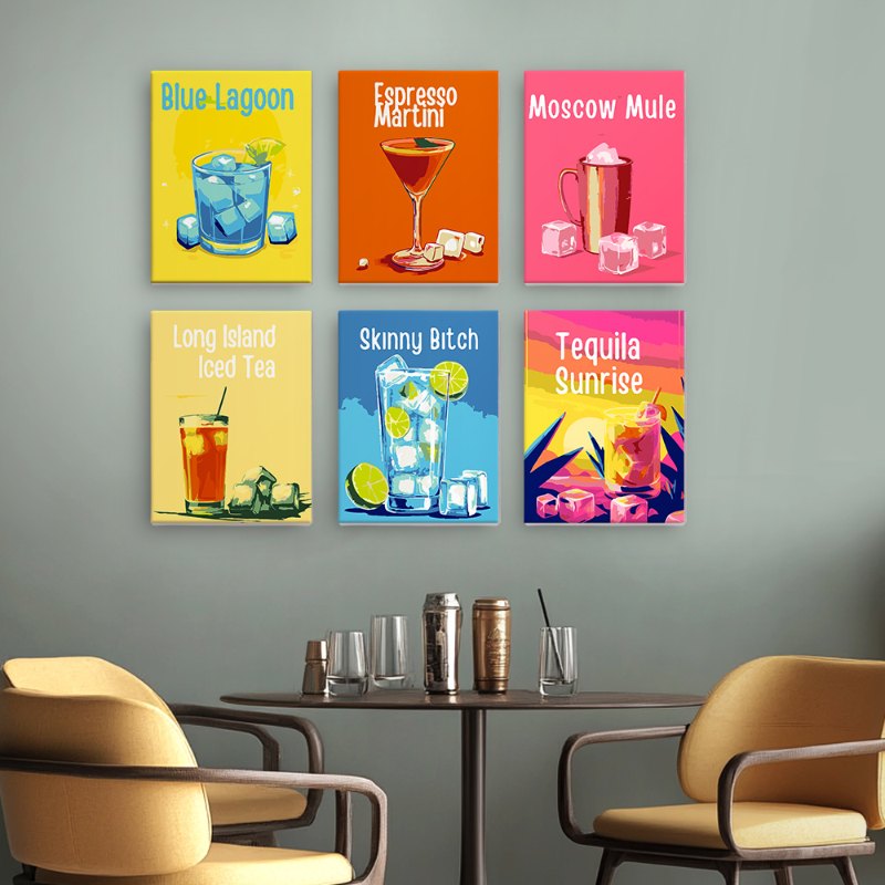 6 Mini Paintings - Bright Cocktail Bliss
